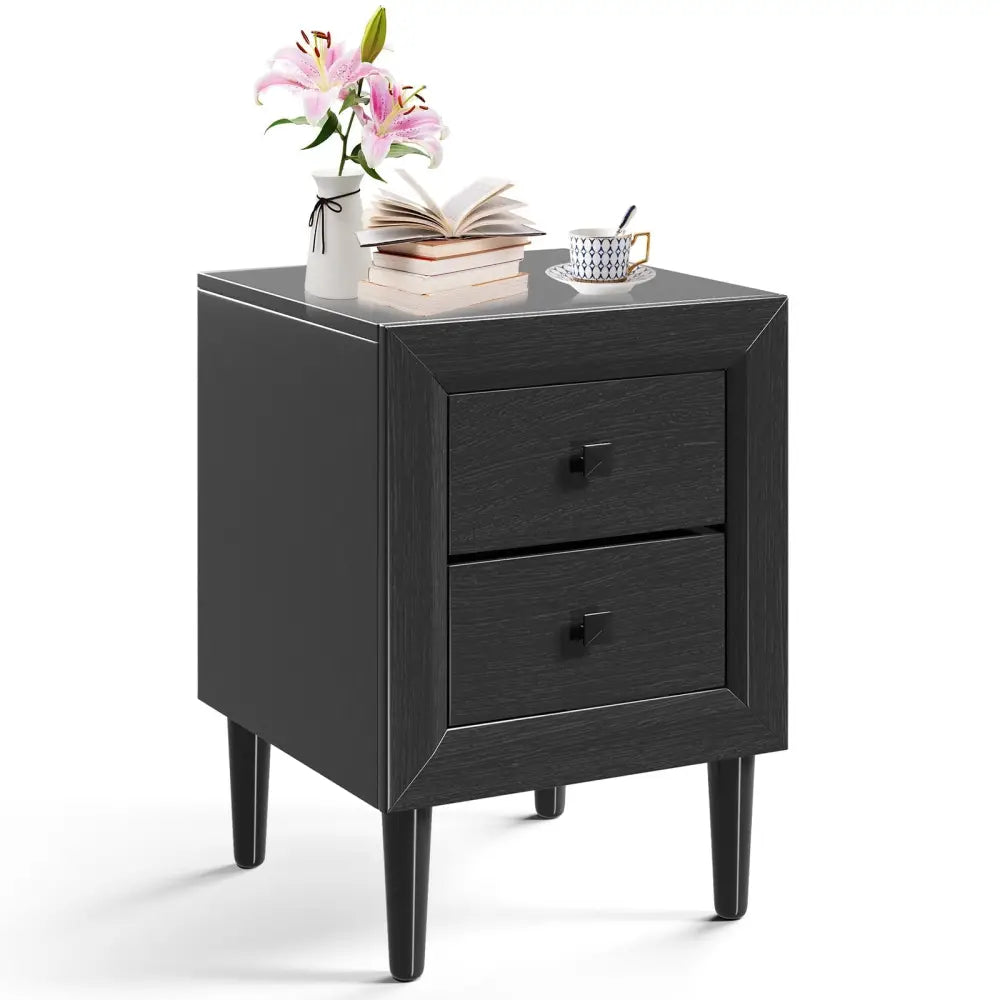Multipurpose Retro Bedside Nightstand/ End Table with 2 Drawers-Black - Black - Nightstands