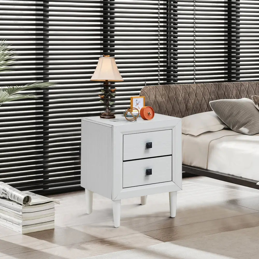 Multipurpose Retro Bedside Nightstand/ End Table with 2 Drawers-White - White - Nightstands