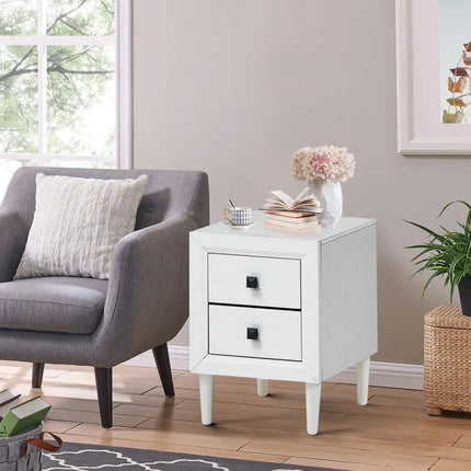 Multipurpose Retro Bedside Nightstand/ End Table with 2 Drawers-White - White - Nightstands