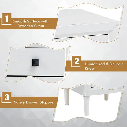 Multipurpose Retro Bedside Nightstand/ End Table with 2 Drawers-White - White - Nightstands