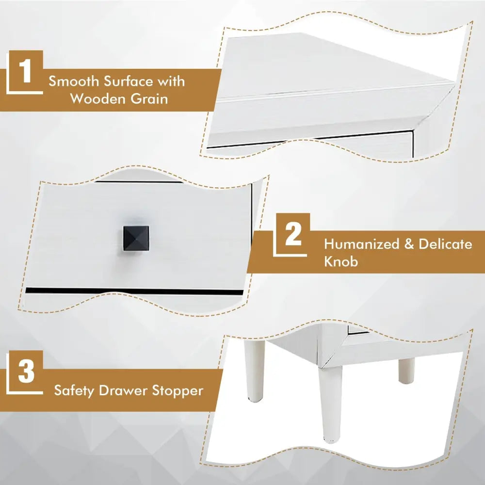 Multipurpose Retro Bedside Nightstand/ End Table with 2 Drawers-White - White - Nightstands