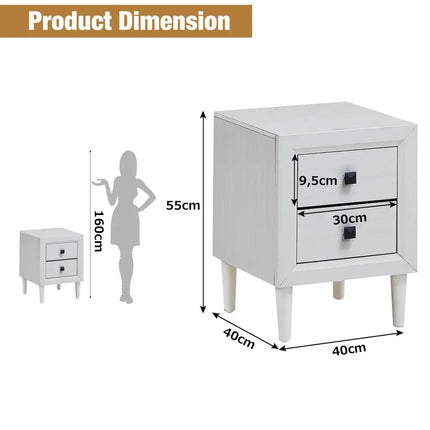 Multipurpose Retro Bedside Nightstand/ End Table with 2 Drawers-White - White - Nightstands