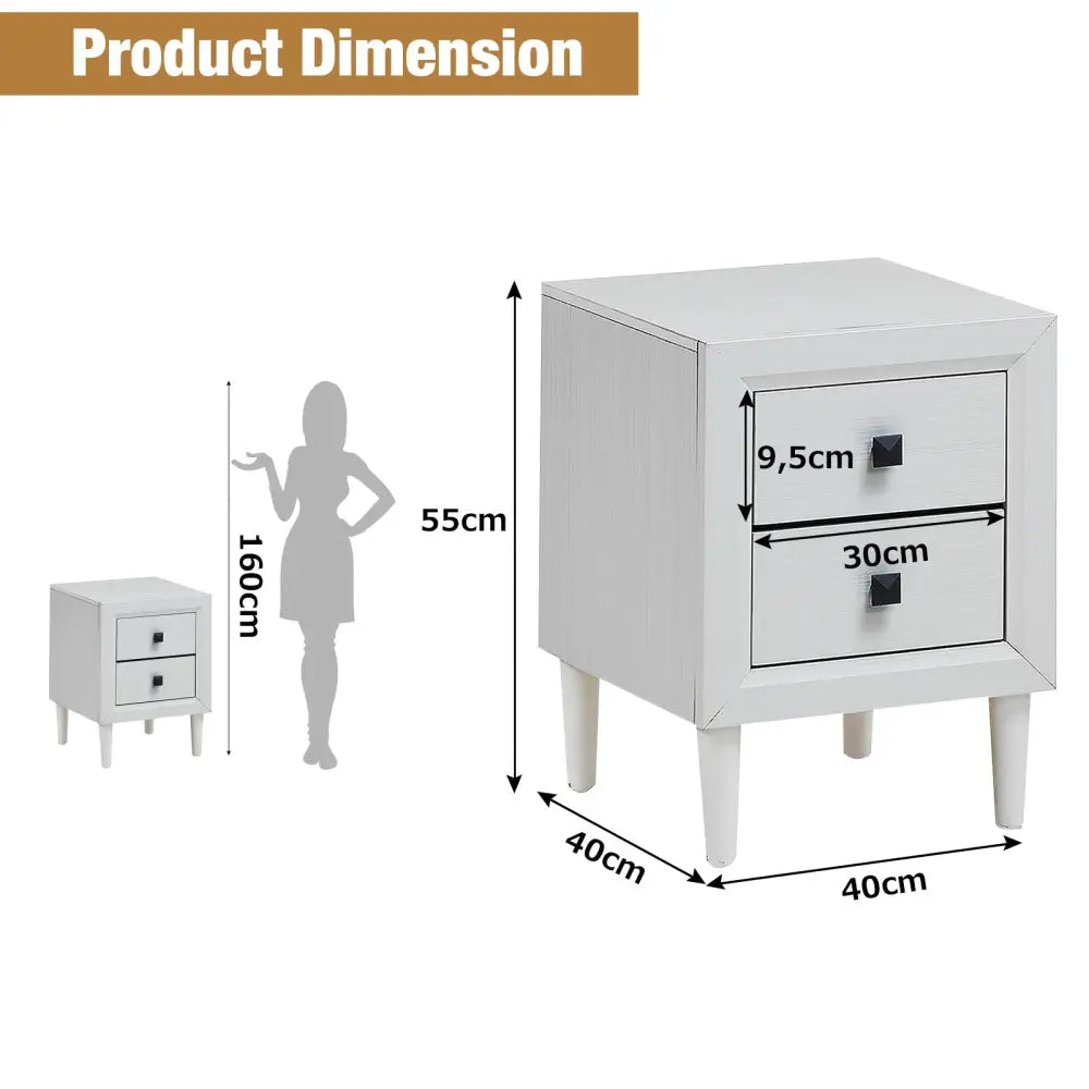 Multipurpose Retro Bedside Nightstand/ End Table with 2 Drawers-White - White - Nightstands