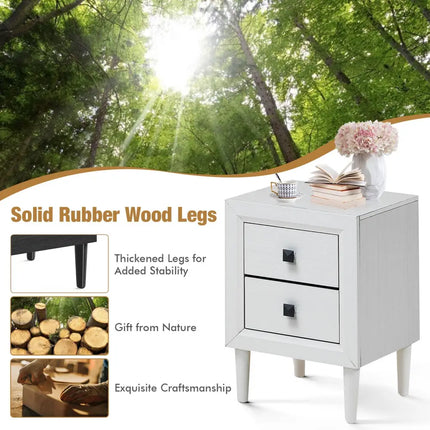 Multipurpose Retro Bedside Nightstand/ End Table with 2 Drawers-White - White - Nightstands