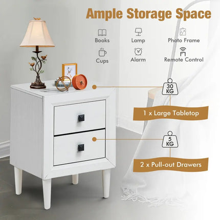 Multipurpose Retro Bedside Nightstand/ End Table with 2 Drawers-White - White - Nightstands