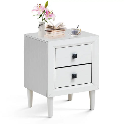 Multipurpose Retro Bedside Nightstand/ End Table with 2 Drawers-White - White - Nightstands