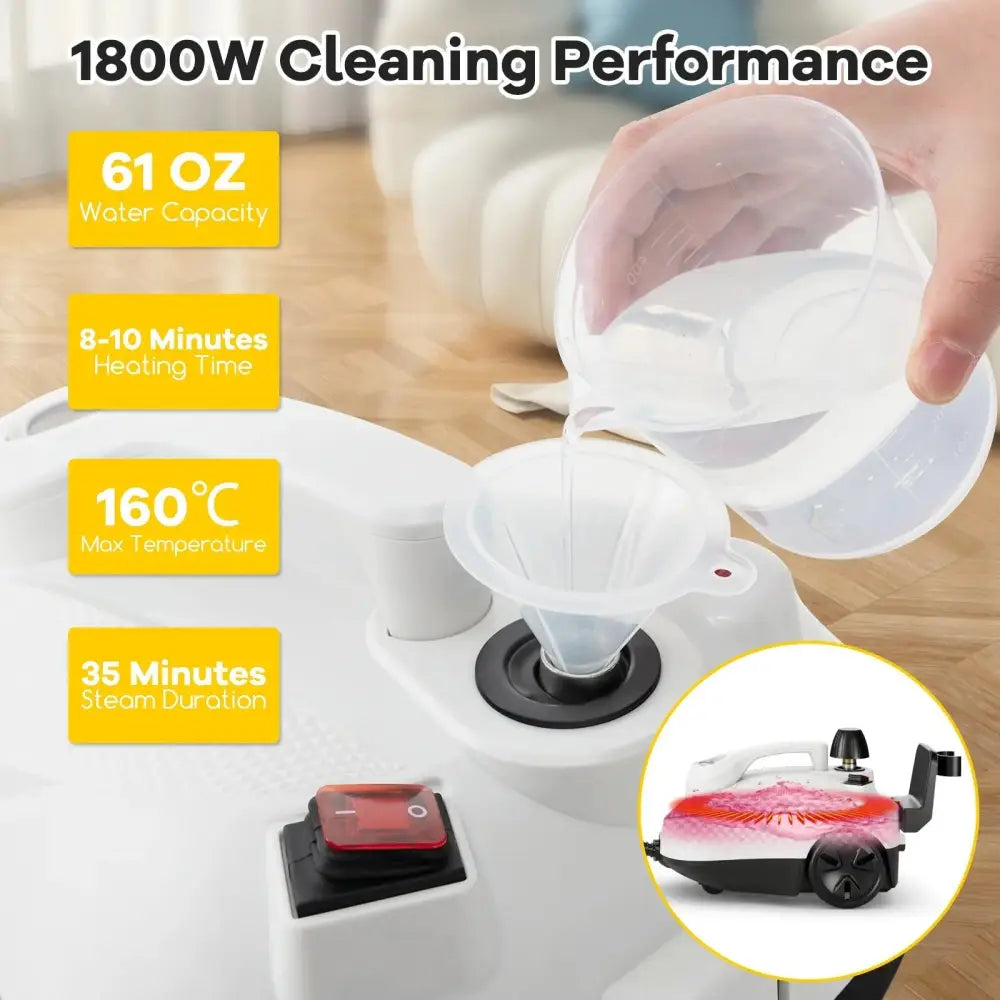Multipurpose Steam Cleaner 1800W Portable Household Steamer with 61 oz Tank-Gray & White Costway
