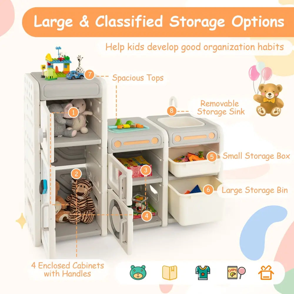 Multipurpose Toy Chest and Bookshelf with Magnetic Whiteboard-Gray - Gray - Kids Storage