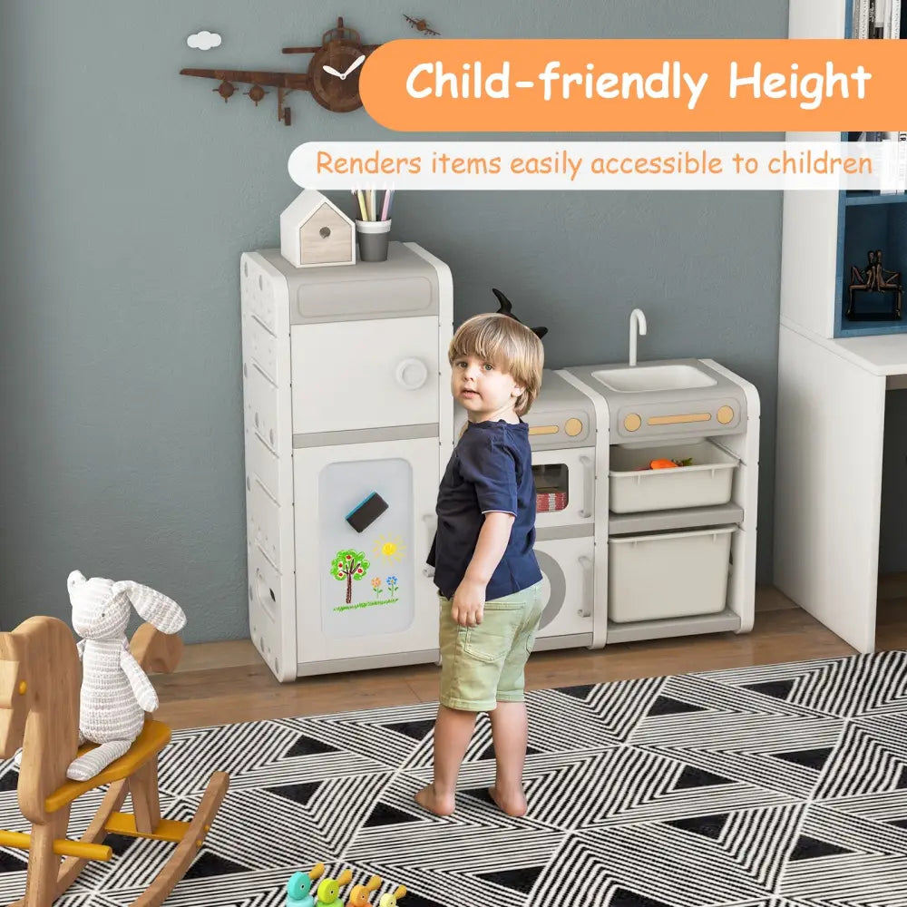 Multipurpose Toy Chest and Bookshelf with Magnetic Whiteboard-Gray - Gray - Kids Storage