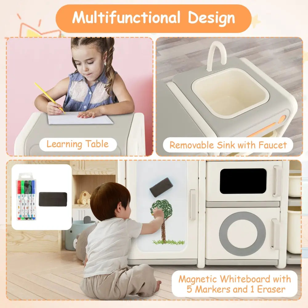 Multipurpose Toy Chest and Bookshelf with Magnetic Whiteboard-Gray - Gray - Kids Storage