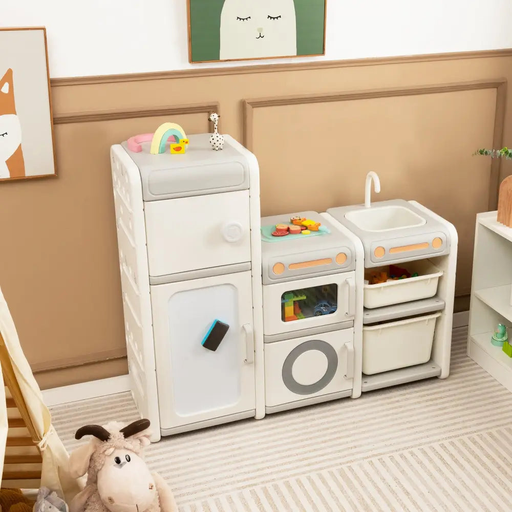 Multipurpose Toy Chest and Bookshelf with Magnetic Whiteboard-Gray - Gray - Kids Storage