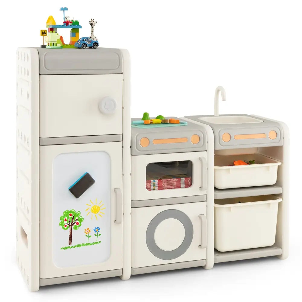 Multipurpose Toy Chest and Bookshelf with Magnetic Whiteboard-Gray - Gray - Kids Storage