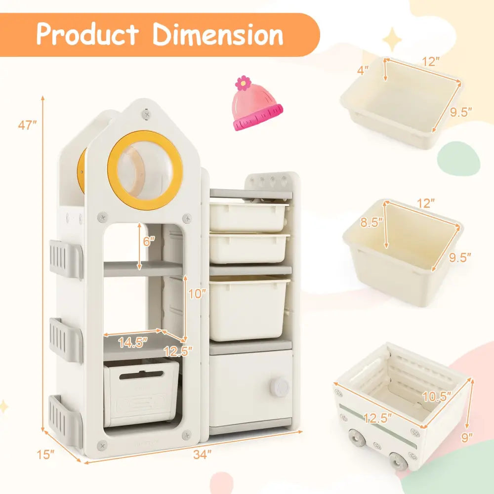 Multipurpose Toy Chest and Bookshelf with Mobile Trolley-Gray - Gray - Kids Storage