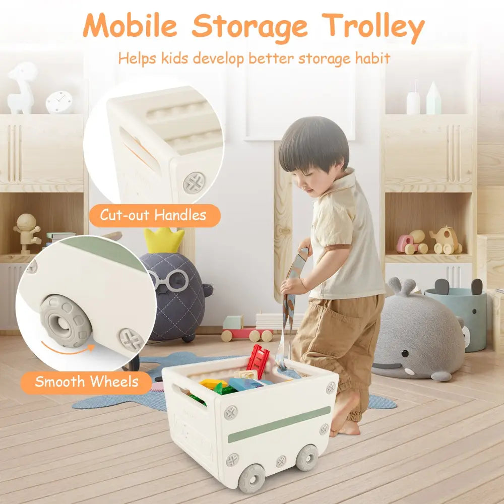 Multipurpose Toy Chest and Bookshelf with Mobile Trolley-Gray - Gray - Kids Storage