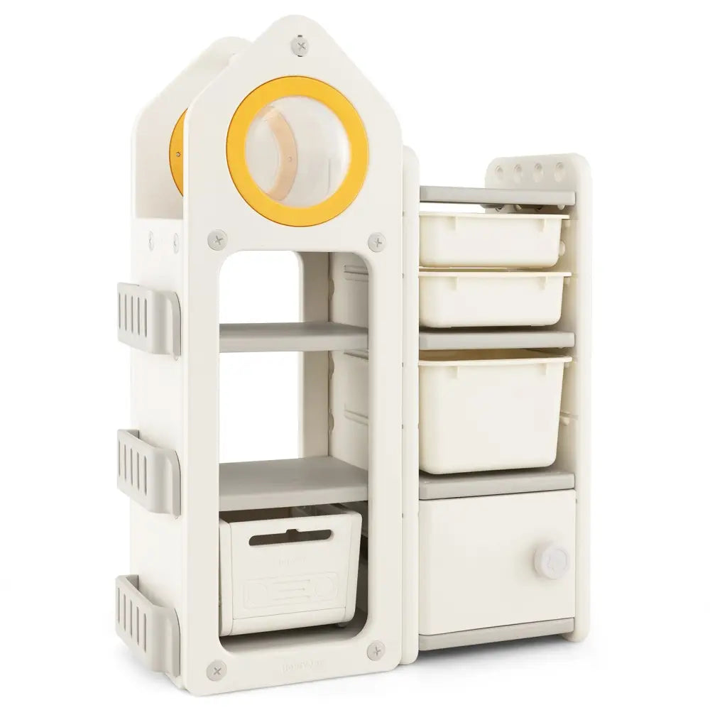 Multipurpose Toy Chest and Bookshelf with Mobile Trolley-Gray - Gray - Kids Storage