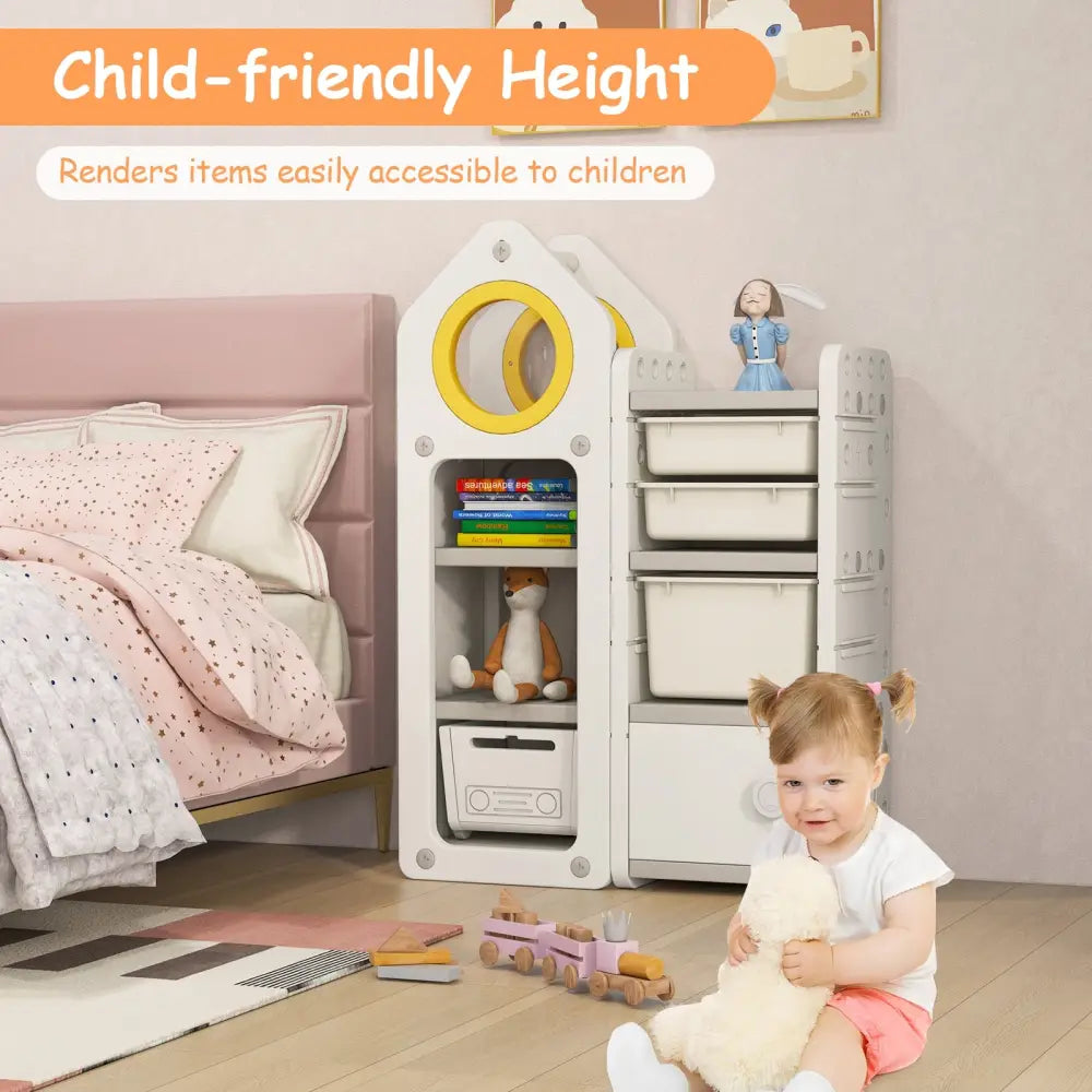 Multipurpose Toy Chest and Bookshelf with Mobile Trolley-Gray - Gray - Kids Storage