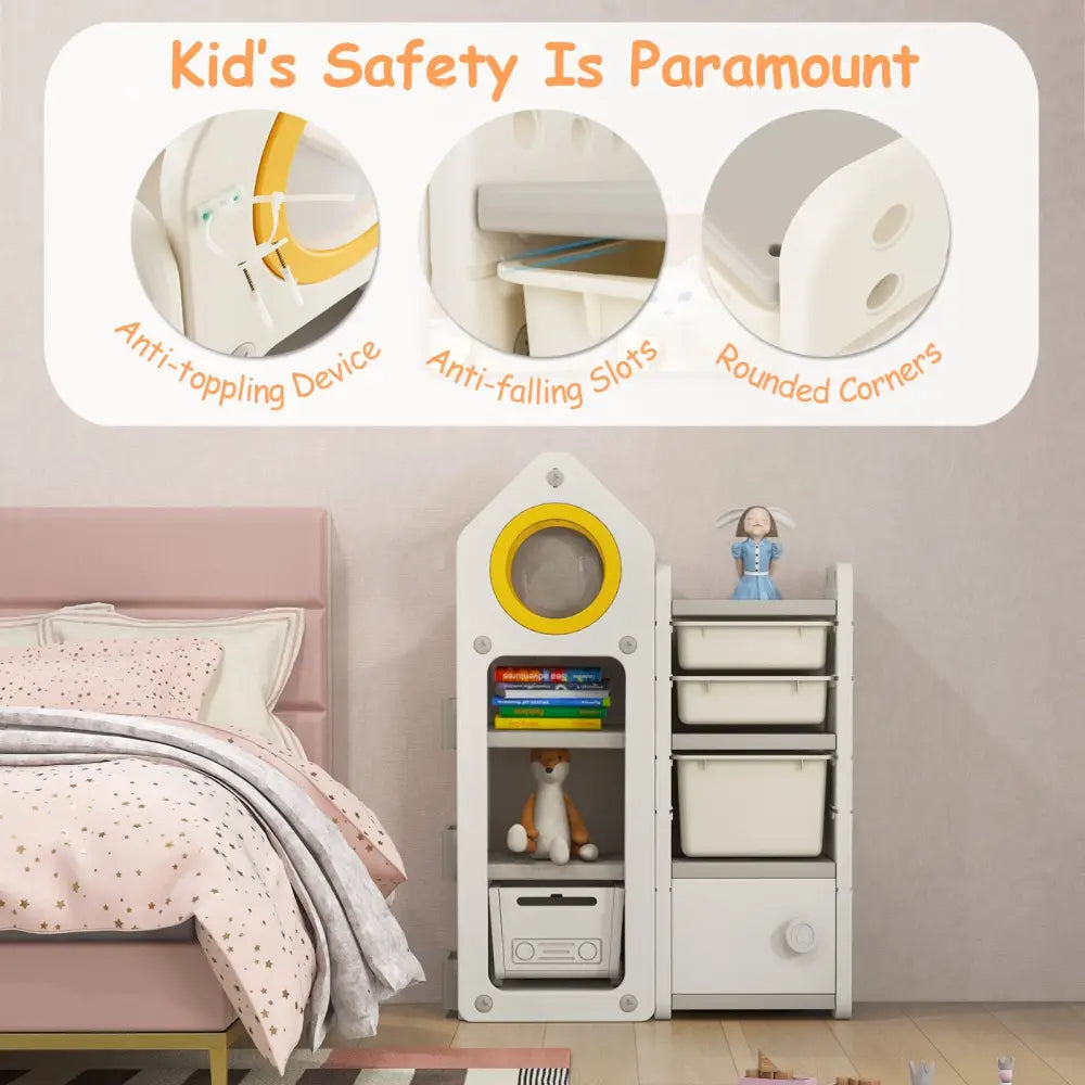 Multipurpose Toy Chest and Bookshelf with Mobile Trolley-Gray - Gray - Kids Storage