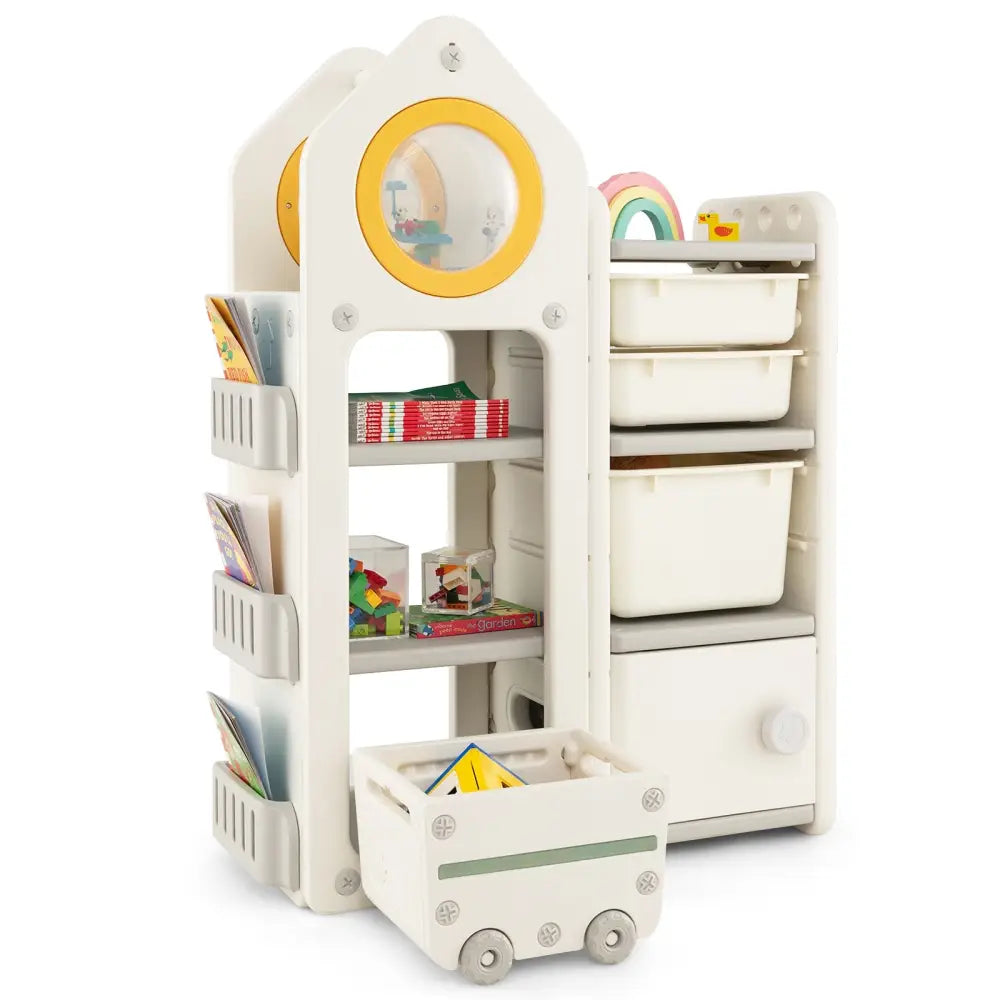 Multipurpose Toy Chest and Bookshelf with Mobile Trolley-Gray - Gray - Kids Storage