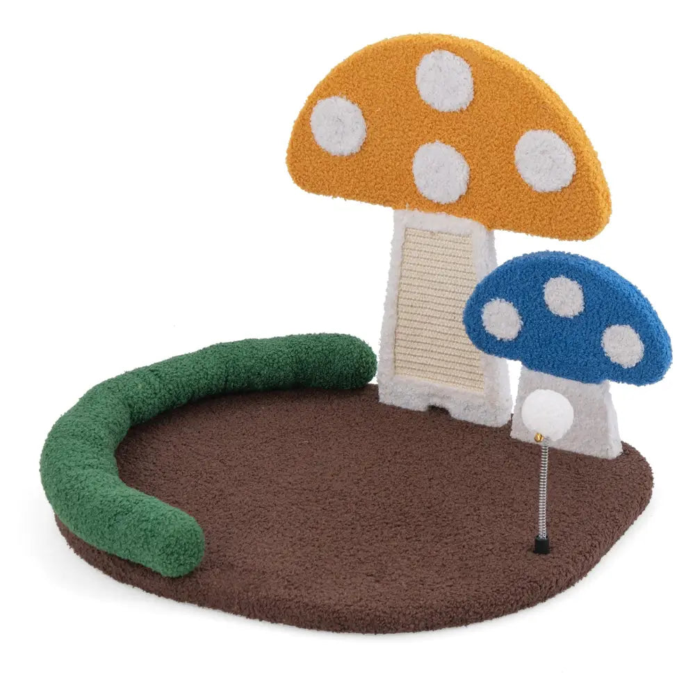 Mushroom Cat Bed Cat Claw Scratcher with Wide Bed and Sisal Scratch Panel-Multicolor - Multicolor - Cat Houses