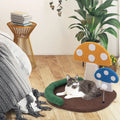 Mushroom Cat Bed Cat Claw Scratcher with Wide Bed and Sisal Scratch Panel-Multicolor - Multicolor - Cat Houses