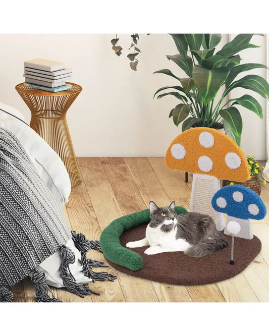 Mushroom Cat Bed Cat Claw Scratcher with Wide Bed and Sisal Scratch Panel-Multicolor - Multicolor - Cat Houses