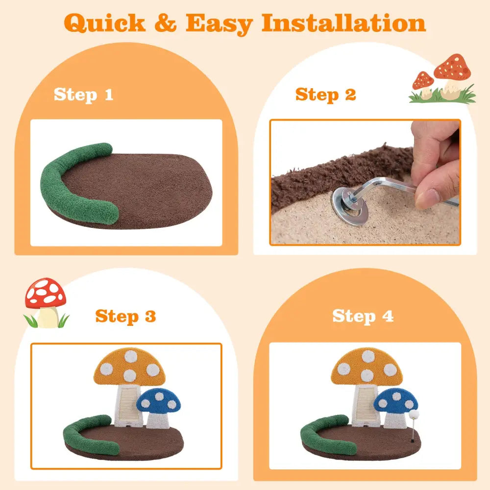 Mushroom Cat Bed Cat Claw Scratcher with Wide Bed and Sisal Scratch Panel-Multicolor - Multicolor - Cat Houses