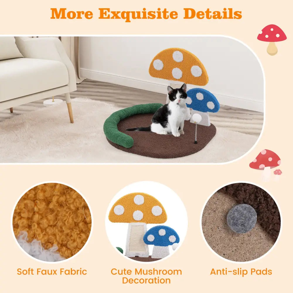 Mushroom Cat Bed Cat Claw Scratcher with Wide Bed and Sisal Scratch Panel-Multicolor - Multicolor - Cat Houses