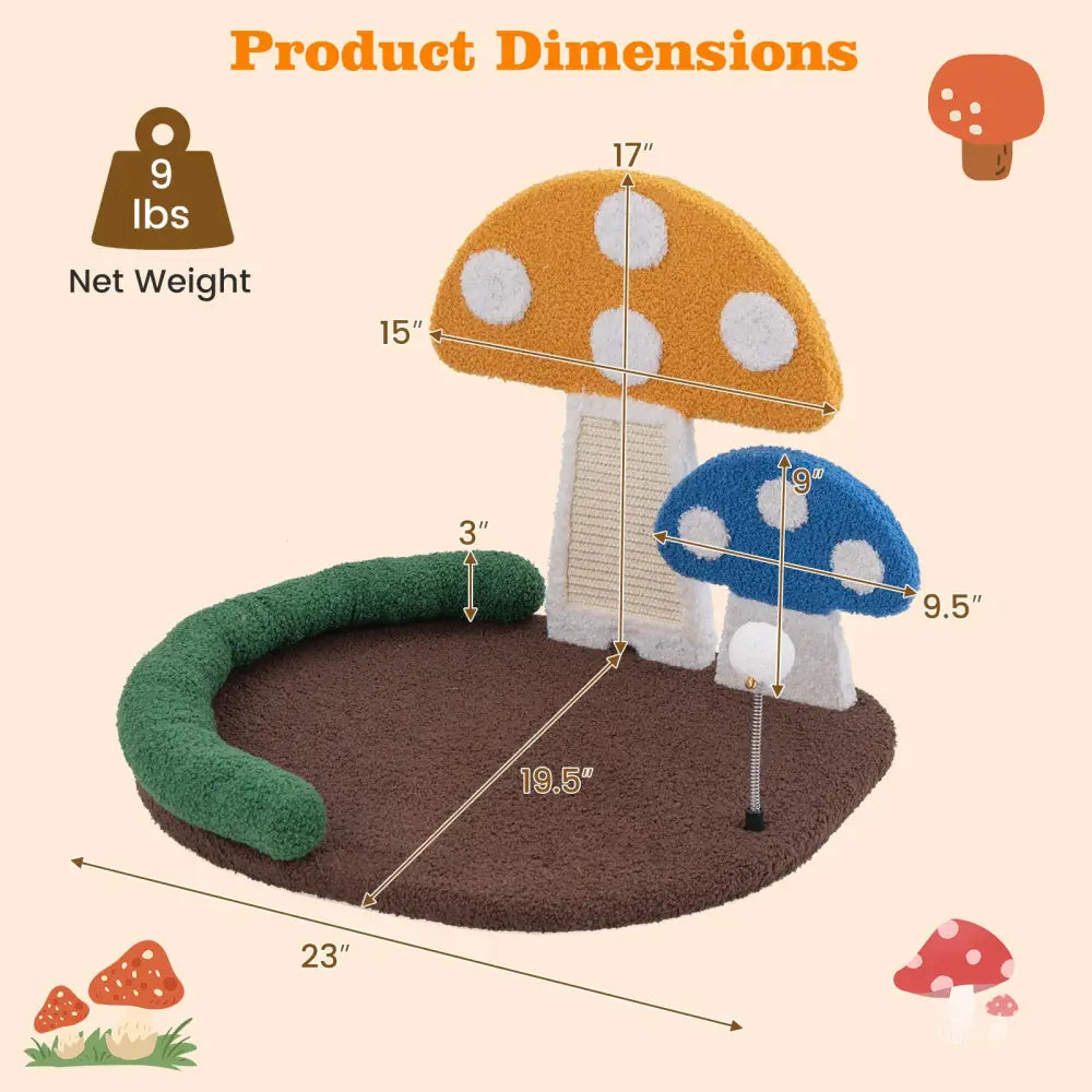 Mushroom Cat Bed Cat Claw Scratcher with Wide Bed and Sisal Scratch Panel-Multicolor - Multicolor - Cat Houses