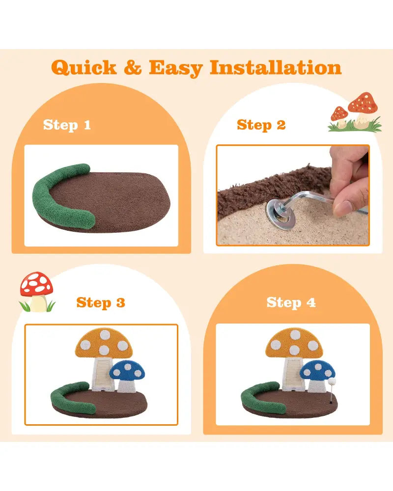Mushroom Cat Bed Cat Claw Scratcher with Wide Bed and Sisal Scratch Panel-Multicolor - Multicolor - Cat Houses