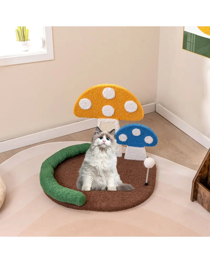 Mushroom Cat Bed Cat Claw Scratcher with Wide Bed and Sisal Scratch Panel-Multicolor - Multicolor - Cat Houses