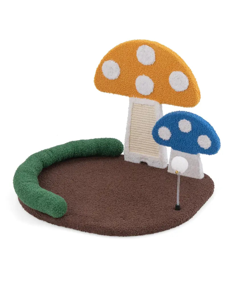 Mushroom Cat Bed Cat Claw Scratcher with Wide Bed and Sisal Scratch Panel-Multicolor - Multicolor - Cat Houses