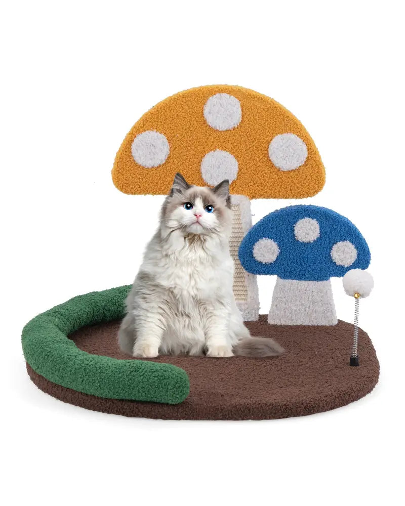 Mushroom Cat Bed Cat Claw Scratcher with Wide Bed and Sisal Scratch Panel-Multicolor - Multicolor - Cat Houses