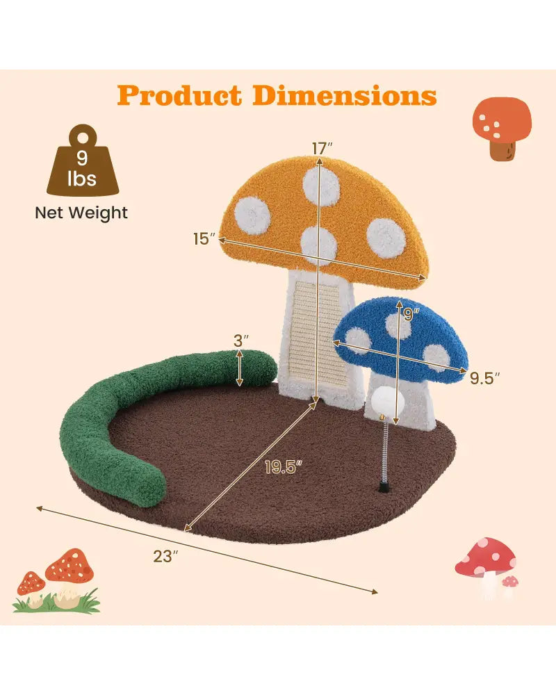 Mushroom Cat Bed Cat Claw Scratcher with Wide Bed and Sisal Scratch Panel-Multicolor - Multicolor - Cat Houses