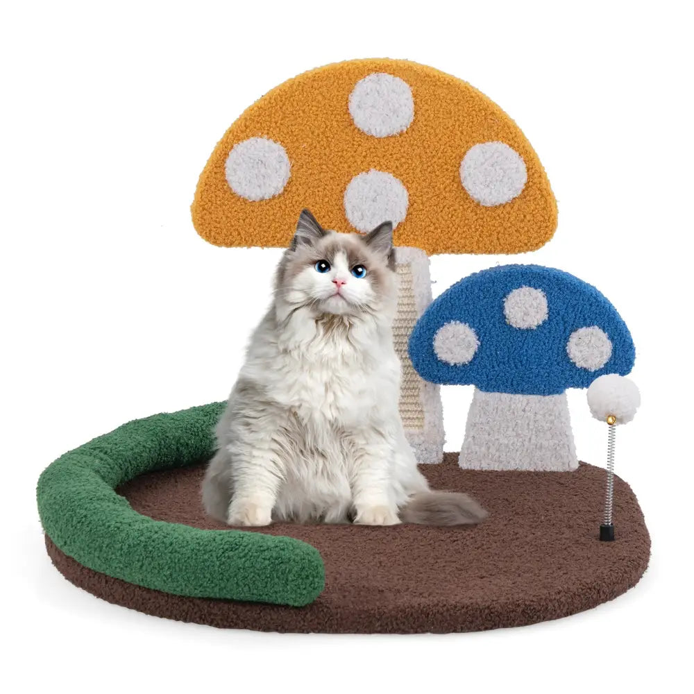 Mushroom Cat Bed Cat Claw Scratcher with Wide Bed and Sisal Scratch Panel-Multicolor - Multicolor - Cat Houses