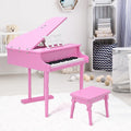 Musical Instrument Toy 30-Key Children Mini Grand Piano with Bench-Pink - Pink - Pianos & Keyboards