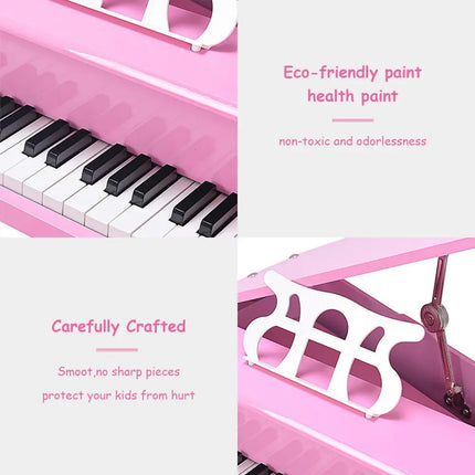 Musical Instrument Toy 30-Key Children Mini Grand Piano with Bench-Pink - Pink - Pianos & Keyboards