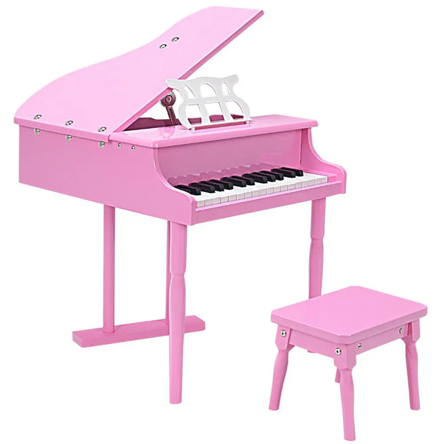 Musical Instrument Toy 30-Key Children Mini Grand Piano with Bench-Pink - Pink - Pianos & Keyboards