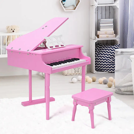 Musical Instrument Toy 30-Key Children Mini Grand Piano with Bench-Pink - Pink - Pianos & Keyboards