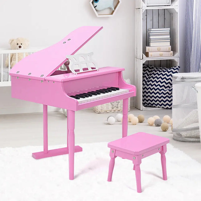 Musical Instrument Toy 30-Key Children Mini Grand Piano with Bench-Pink - Pink - Pianos & Keyboards
