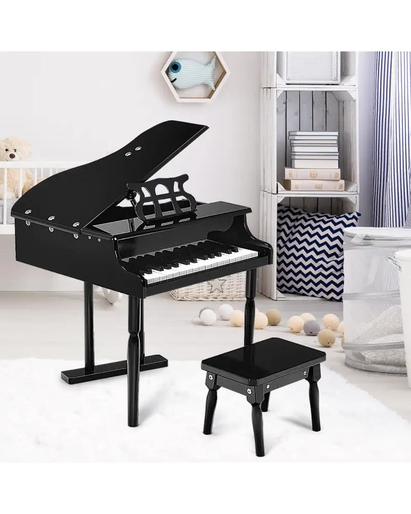 Musical Instrument Toy 30-Key Children Mini Grand Piano with Bench-Black - Black - Pianos & Keyboards