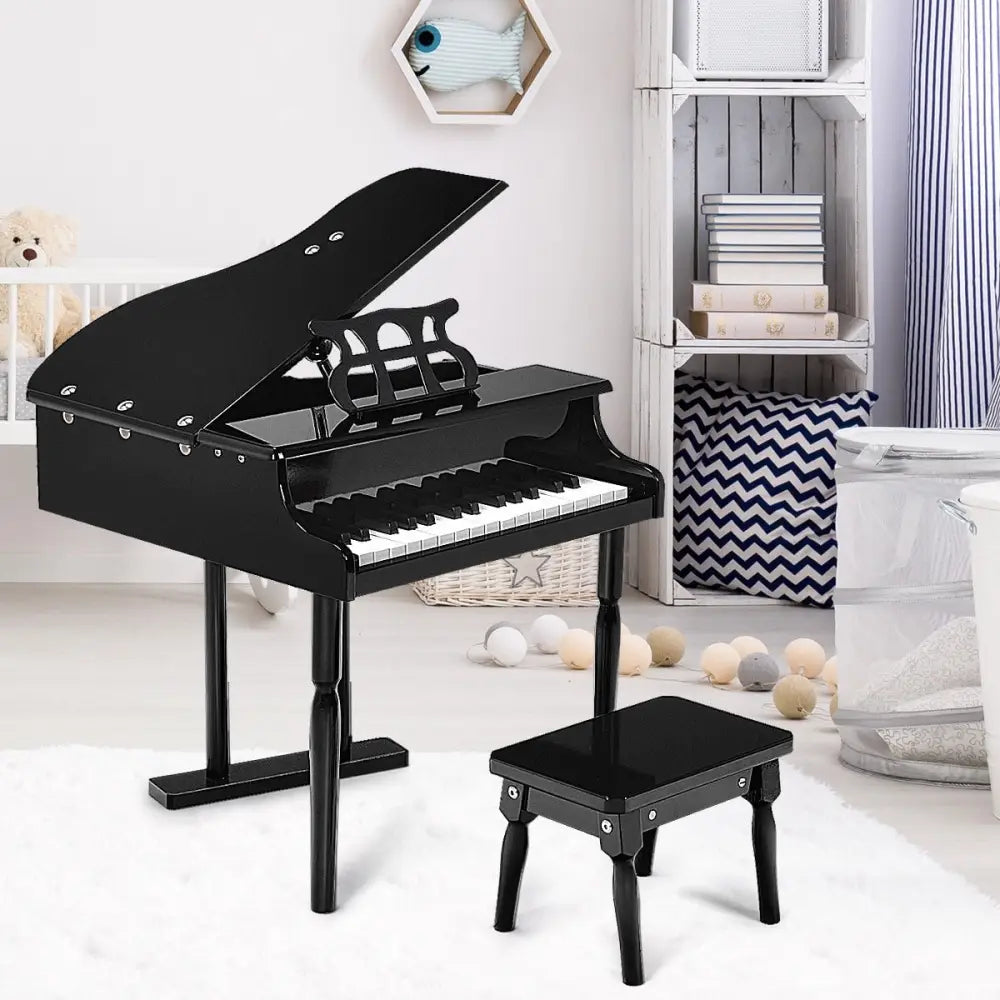 Musical Instrument Toy 30-Key Children Mini Grand Piano with Bench-Black - Black - Pianos & Keyboards