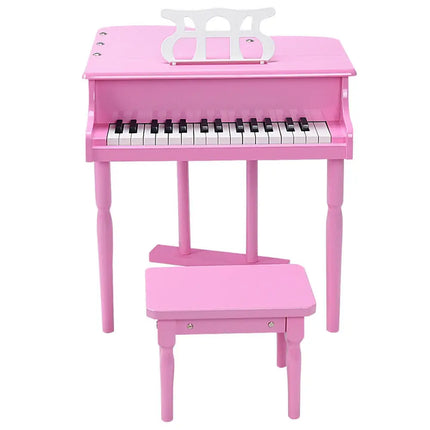 Musical Instrument Toy 30-Key Children Mini Grand Piano with Bench-Pink - Pink - Pianos & Keyboards