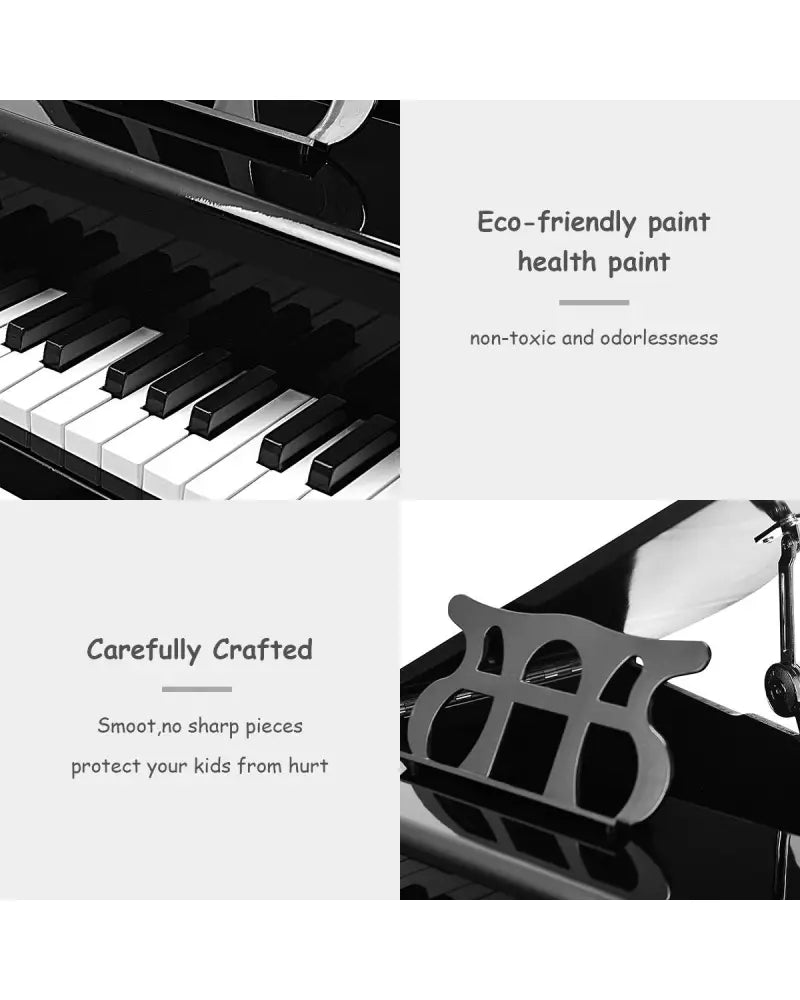 Musical Instrument Toy 30-Key Children Mini Grand Piano with Bench-Black - Black - Pianos & Keyboards