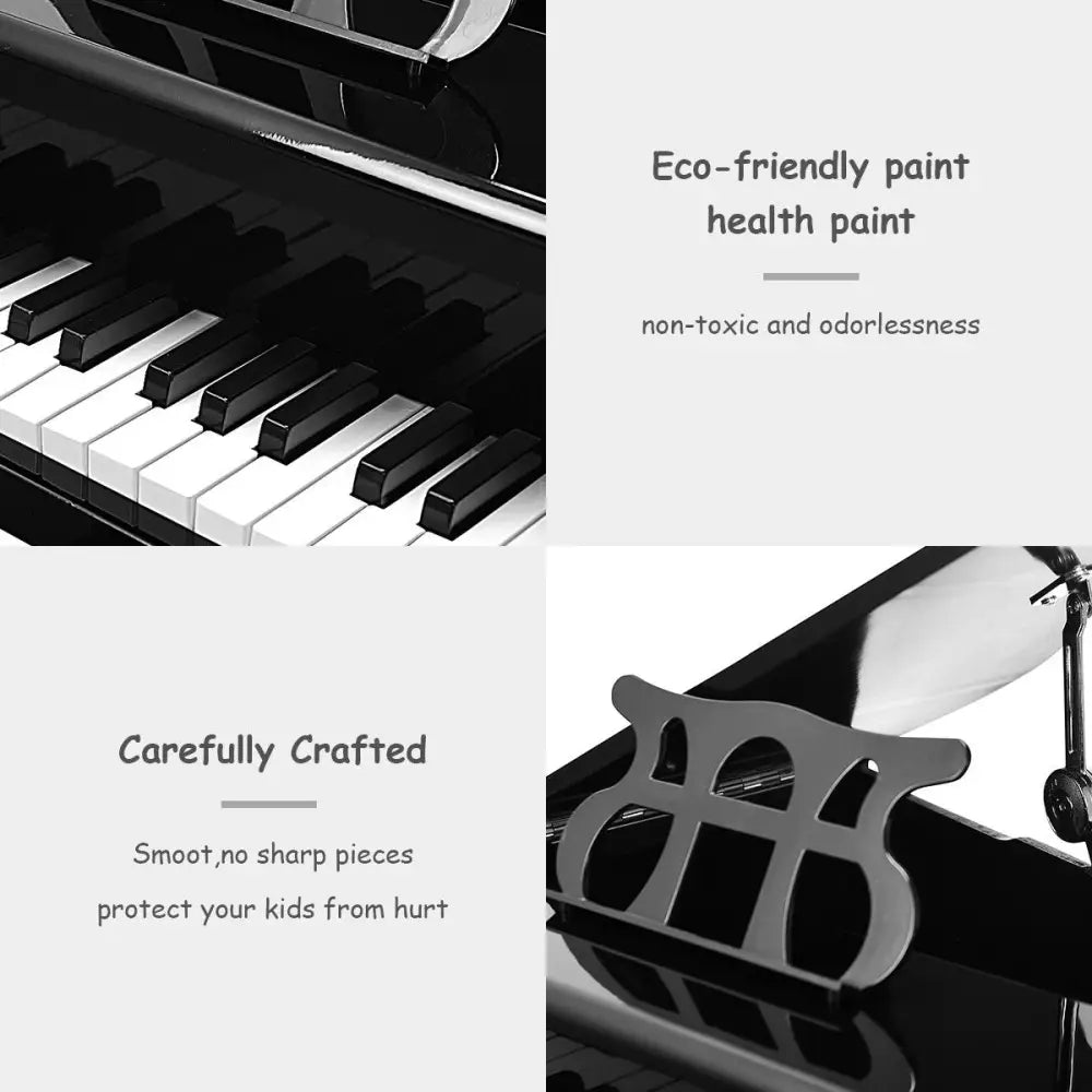 Musical Instrument Toy 30-Key Children Mini Grand Piano with Bench-Black - Black - Pianos & Keyboards