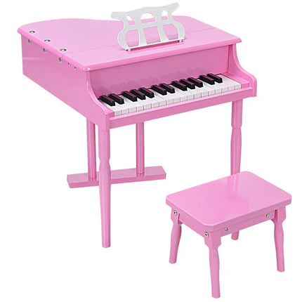 Musical Instrument Toy 30-Key Children Mini Grand Piano with Bench-Pink - Pink - Pianos & Keyboards