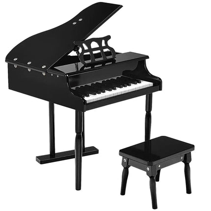 Musical Instrument Toy 30-Key Children Mini Grand Piano with Bench-Black - Black - Pianos & Keyboards