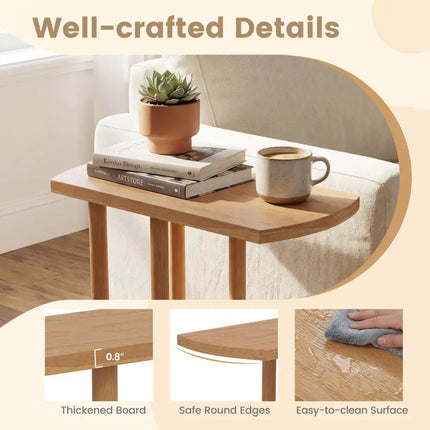 Narrow 2-Tier C-shaped Teak Wood Side Table with Thickened Top and Sturdy Base - End & Side Tables