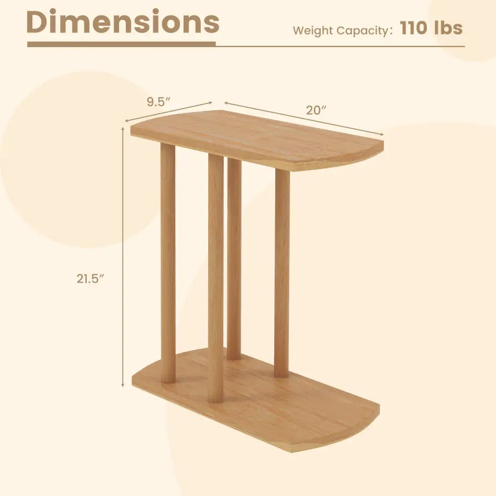 Narrow 2-Tier C-shaped Teak Wood Side Table with Thickened Top and Sturdy Base - End & Side Tables
