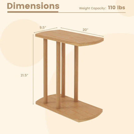 Narrow 2-Tier C-shaped Teak Wood Side Table with Thickened Top and Sturdy Base - End & Side Tables