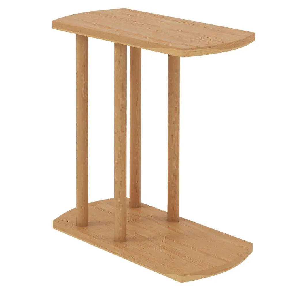 Narrow 2-Tier C-shaped Teak Wood Side Table with Thickened Top and Sturdy Base - End & Side Tables